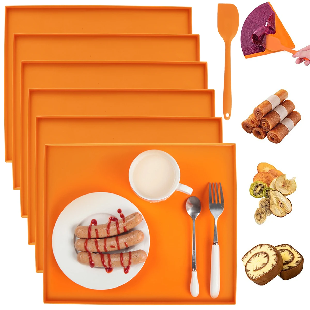 

L 6Pcs Silicone Food Mat 12'' Waterproof Leak-Proof Food Baking Mat with Edge High Temperature Resistance Food Mat with