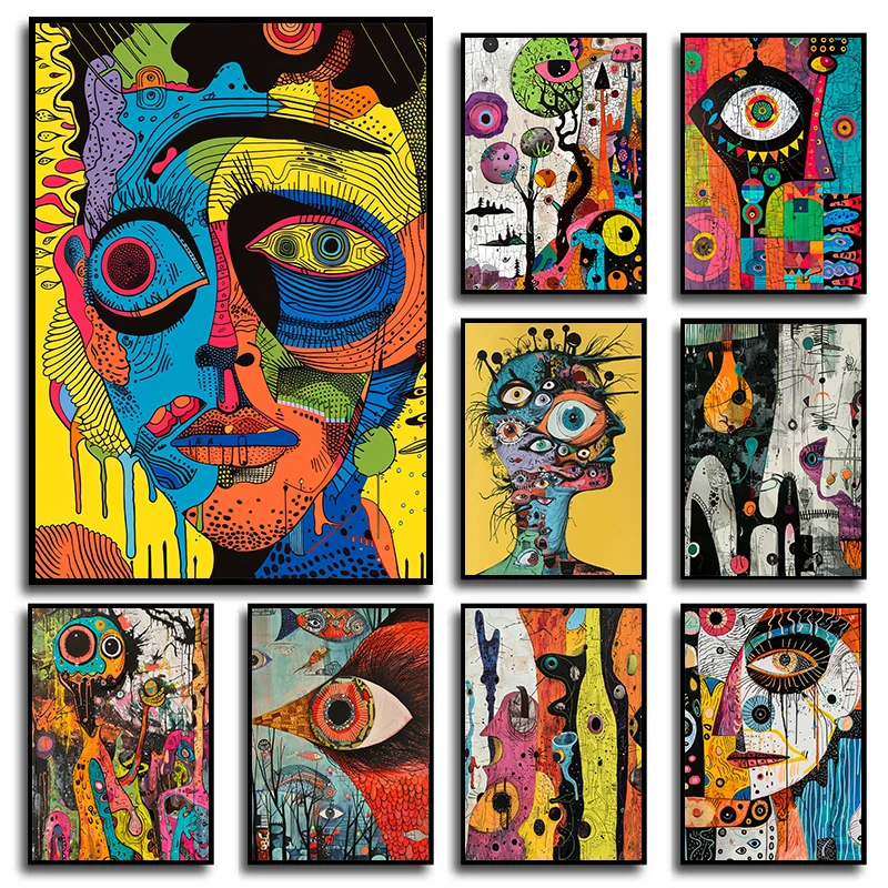 Картина на холсте для спальни и офиса с абстрактными лицами