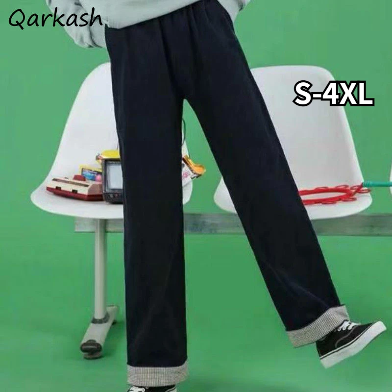 

Casual Pants Women S-4XL Corduroy All-match Simple Elastic Waist Straight Soft Autumn Teenagers Clothes Vintage Popular Leisure