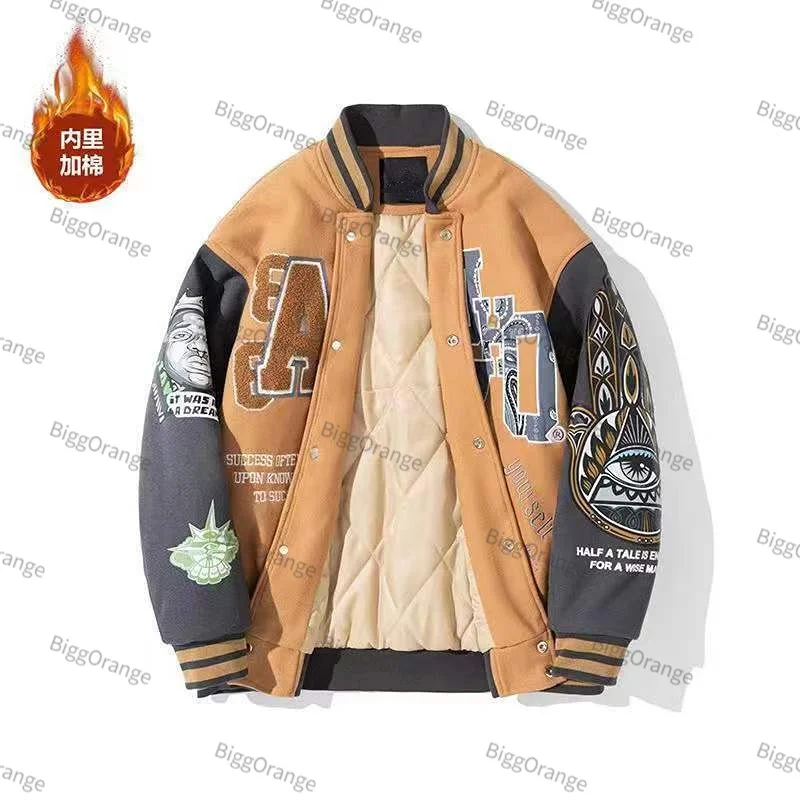 

Autumn and winter men and women tide high-end American hip-hop style baseball uniform jacket trend handsome loose couple jacket