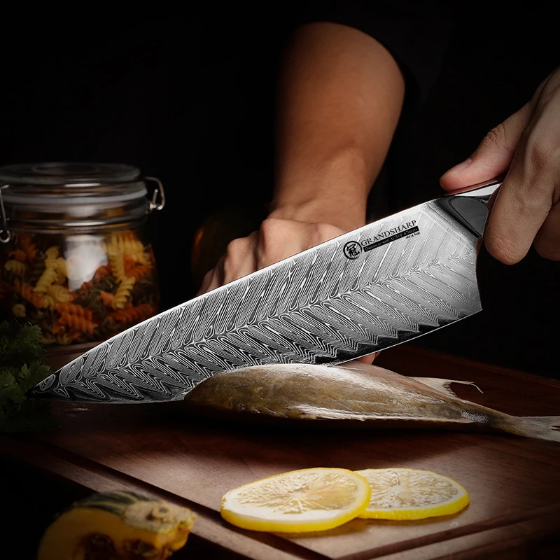 Кухонный нож шеф-повара Grandsharp 7 5 дюйма 67-слойный искусственный японский кухонный