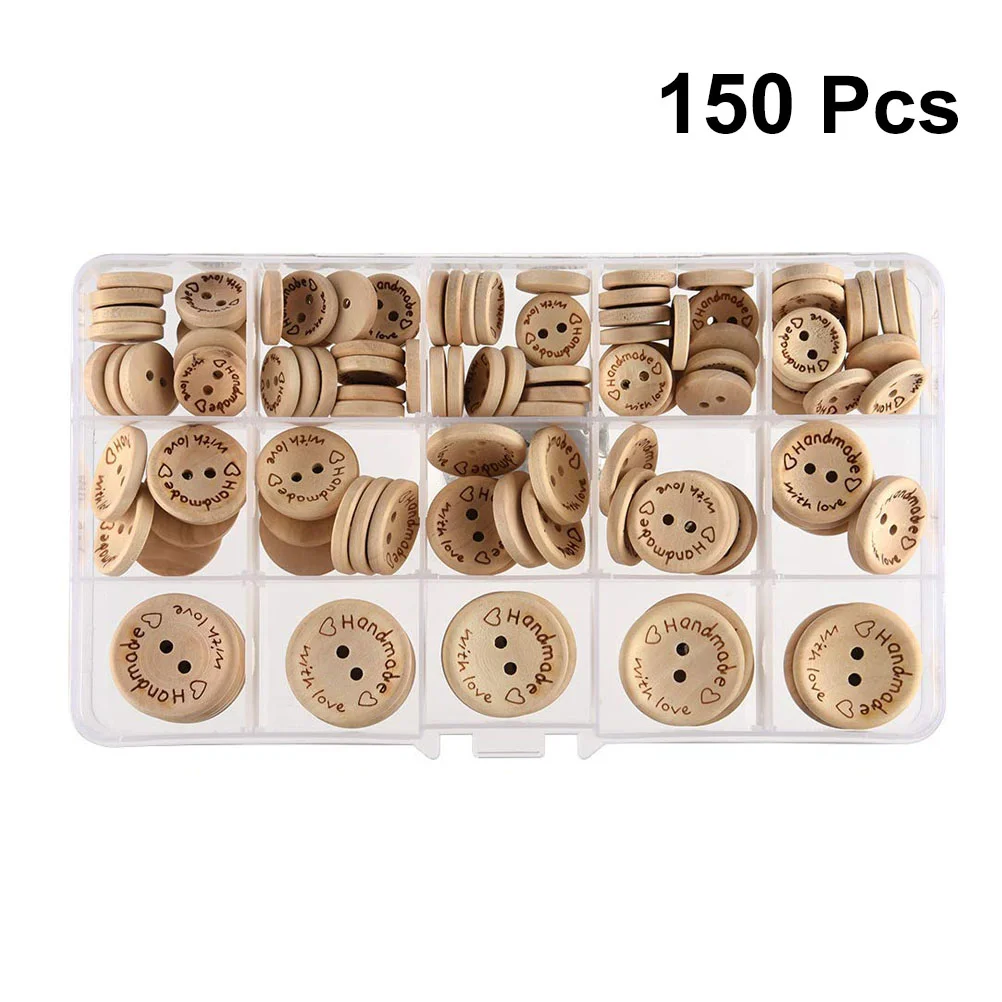 

150PCS Wooden Buttons Round 2 Holes DIY Wood Button for Clothing Crafting Sewing Use