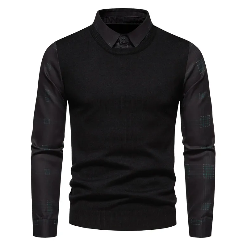 7 Styles 2023 Autumn New Casual Shirt Fake Two Pieces Long Sleeved T-shirt Polo Shirts Men Clothing