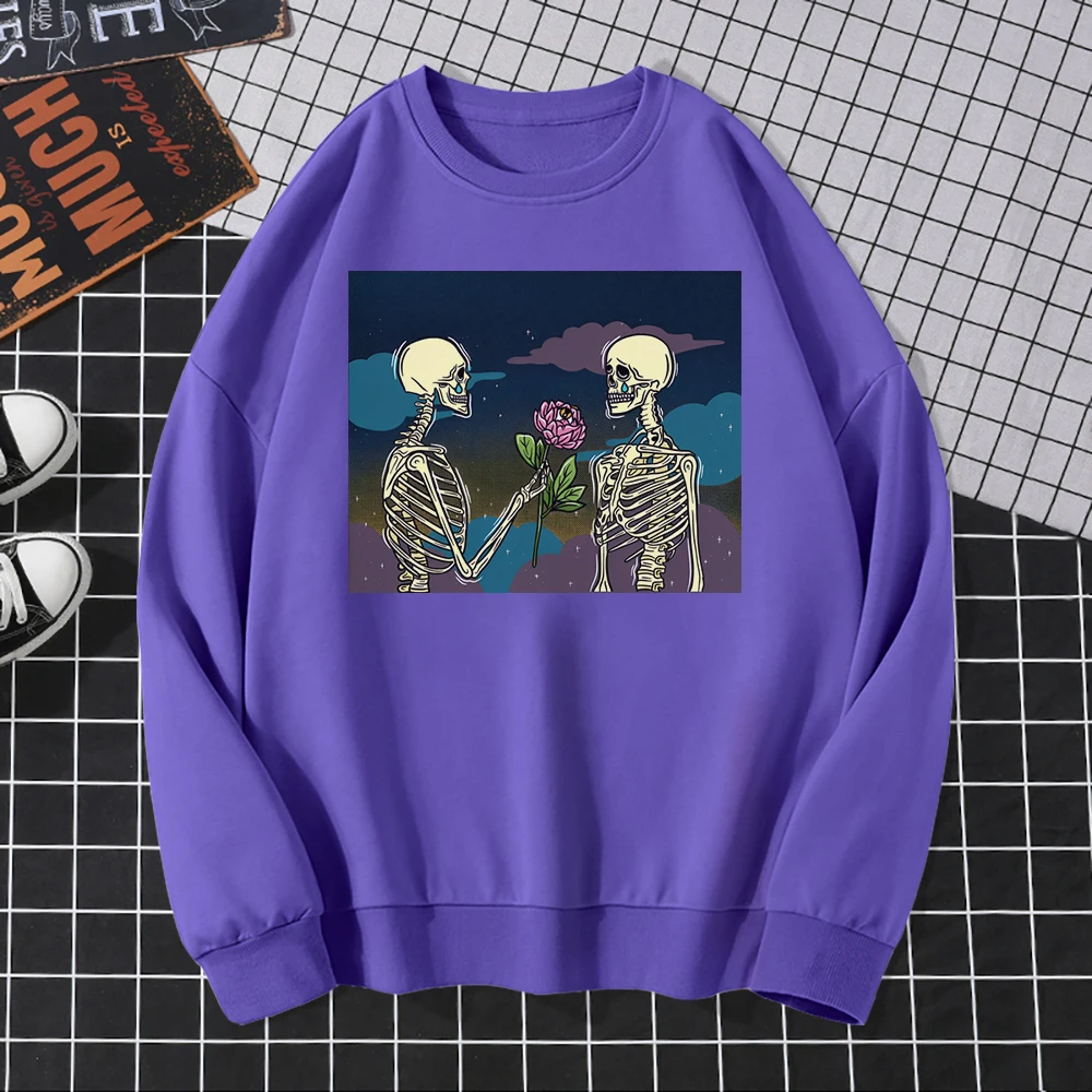 

Skeleton Love Printed Women Hoodie Harajuku Fleece TracksuitFashion Round Neck Sweatshirt vintage Oversize Female Streetwear
