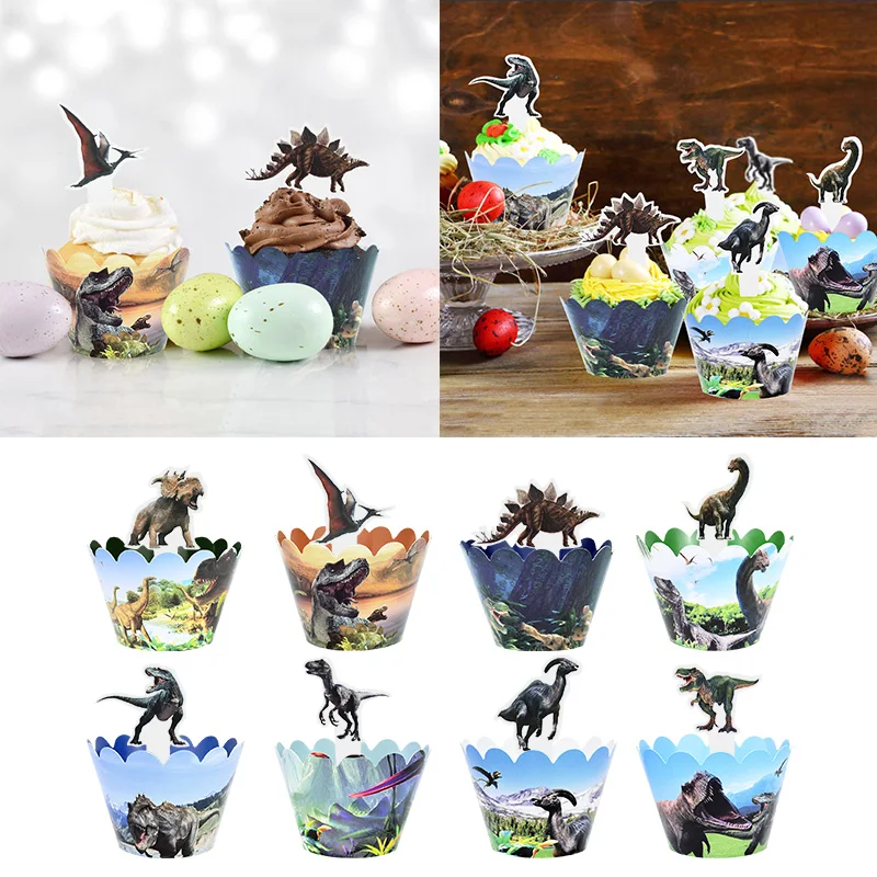 

32Pcs/set Dinosaur Party Cupcake Toppers Wrapper Cartoon Animal Cake Decorating Boy Baby Shower Birthday Party Decoration