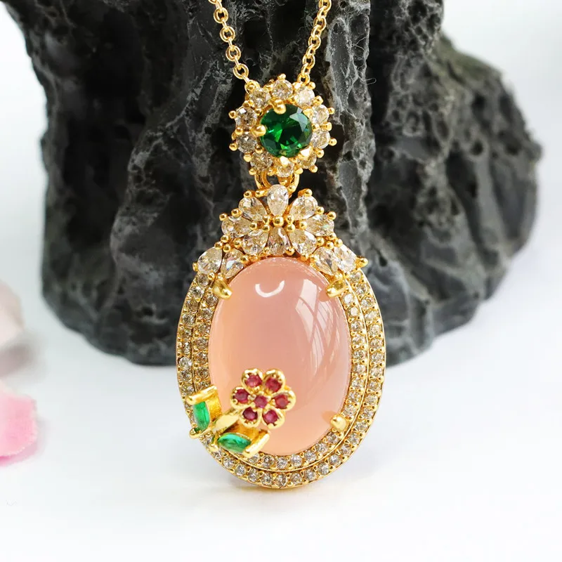 

Natural Powder Chalcedony Hand Carved Water Drop Jade Pendant Fashion Boutique Jewelry Men and Women Agate Necklace Gift