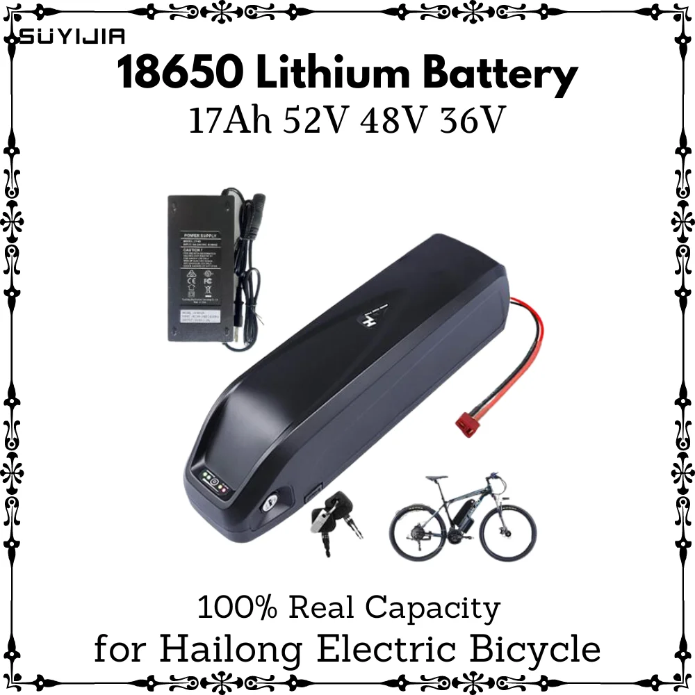 

52V 48V 36V for Hailong Electric Bicycle 18650 Lithium Battery with BMS 30A Suitable for Conversion Kit Bafang Electric Bicycle