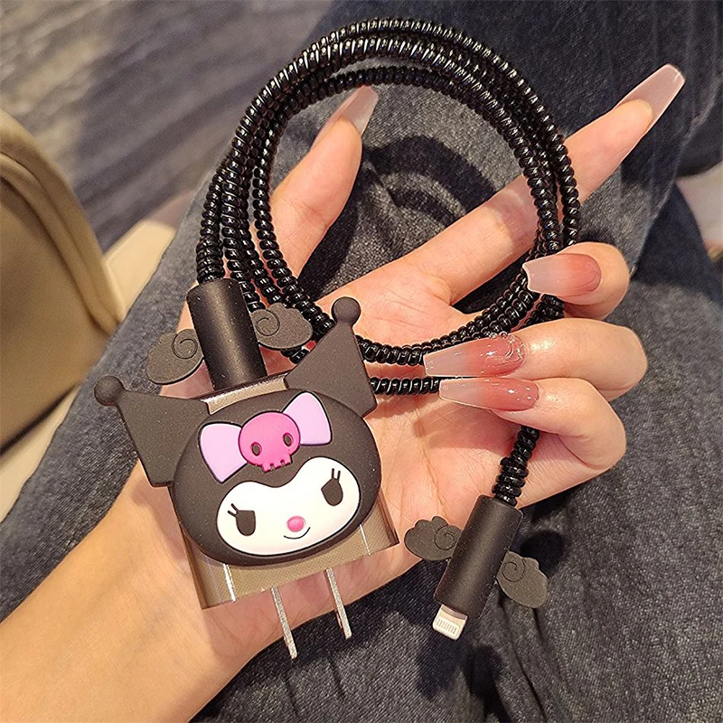 

Sanrios Cute Kuromi Hellokitty Phone Charger Case for Apple Iphone 20W Data Cable Organizer Winder Phone Power Protective Sleeve