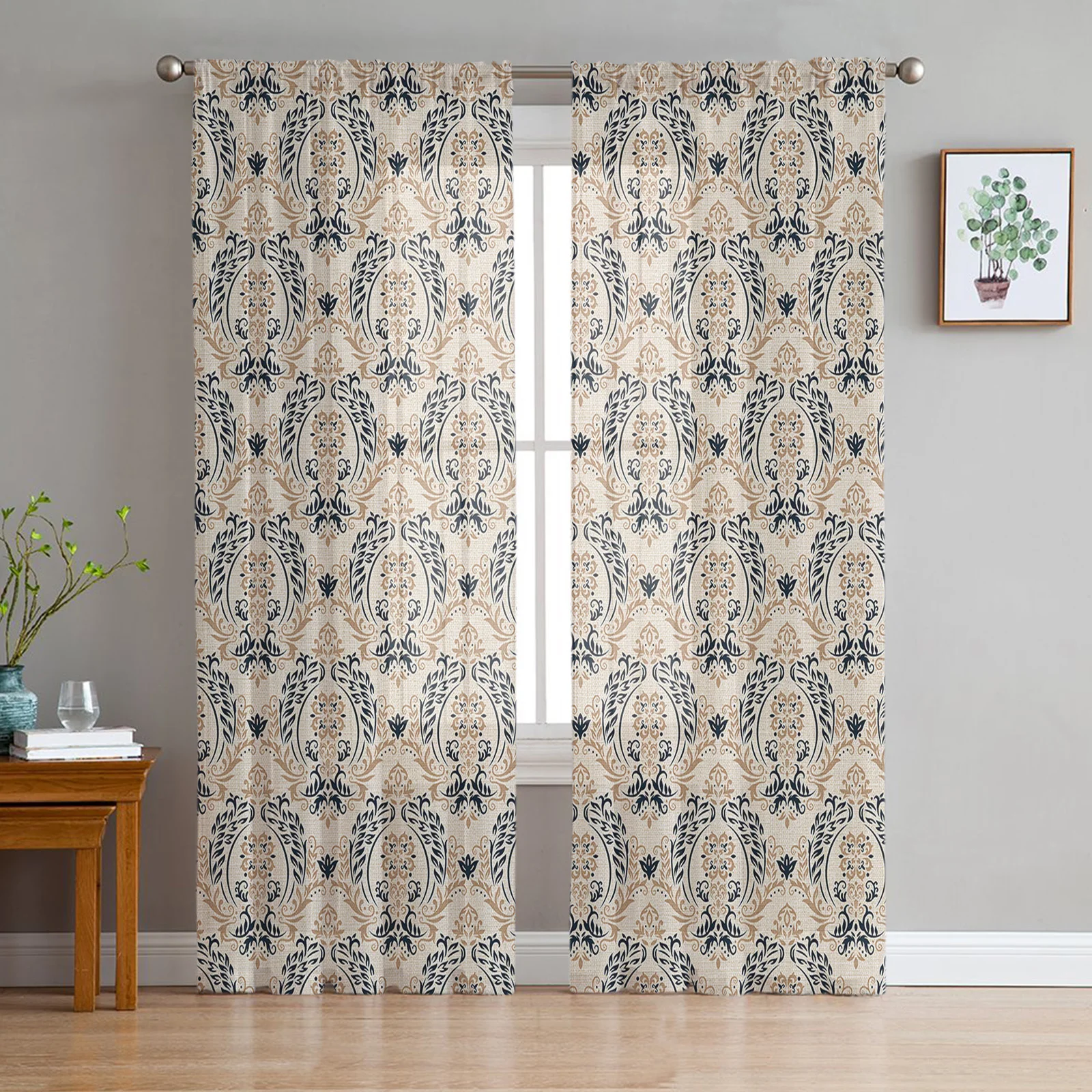

Baroque Vintage Modern Tulle Curtain for Kitchen Living Room Bedroom Decor Fashion Print Home Sheer Drapes