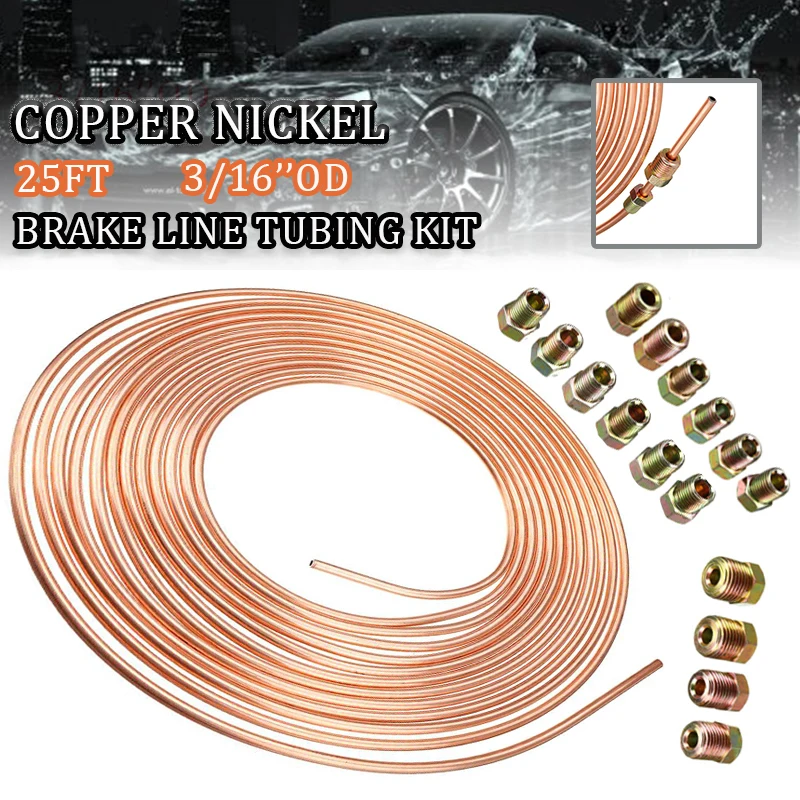 

16PCS Tube Nuts 25FT 7.62m Car Roll Tube Coil of 3/16" OD Copper Nickel Brake Pipe Hose Line Piping Tube Tubing Anti-rust With