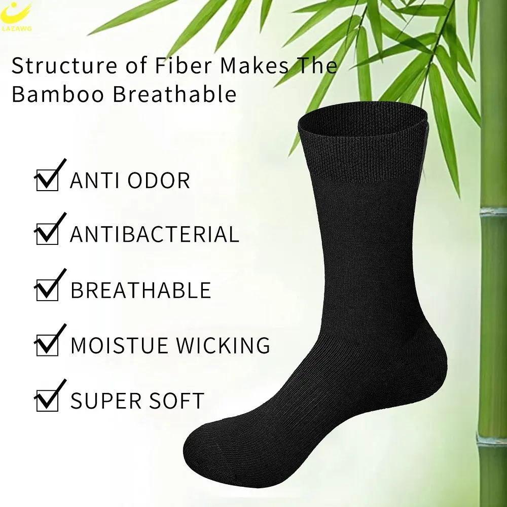 LAZAWG 5 Pair Men's Bamboo Fiber Socks Harajuku Retro Breathable Business Man Socks Black Long Sock Deodorant Gift
