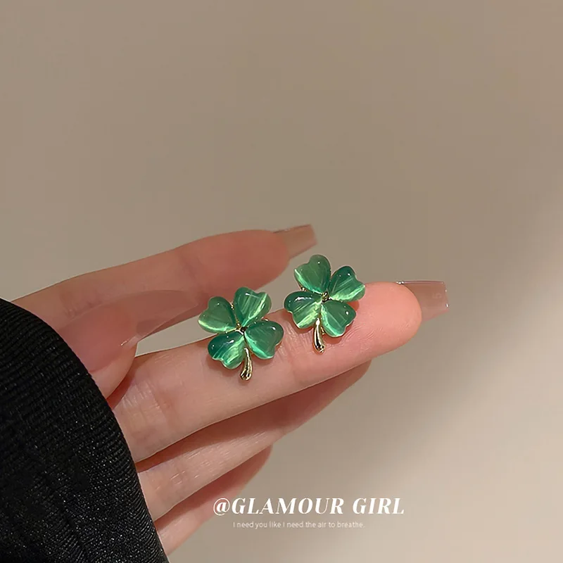 

2022 South Korea New Trend Green Flowers Opals Studs Earrings For Women Delicate S925 Silver Needle Temperament Earrings Jewelry