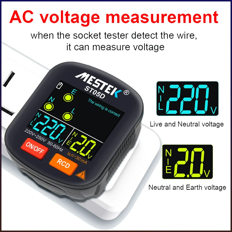 

Mestek Socket Tester Outlet Tester RCD GFCI NCV Test Outlet checker EU US UK Plug Ground Zero Line 30mA Smart Socket Detector