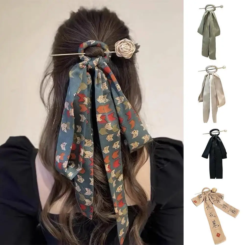 

women's silk scarf hairpin elegant hairband bow headwear Bohemia Headdress Hair Scrunchies Clip Hairpin Hair Accessories