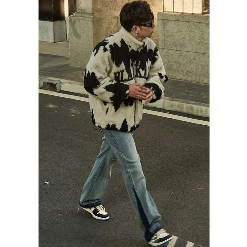 Streetwear Men 2022 New Vintage Straight Tube Splicing Recreational Jeans Simplicity Temperament Cylinder Trousers Autumn Female