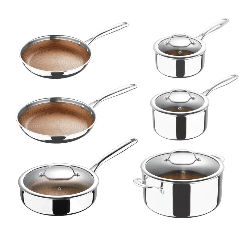 

by - 10 Pc Tri Ply Clad Cookware Pots and Pans Set with Etched Non Stick Interior and Vented Glass Lids, 10 Pieces, Polished