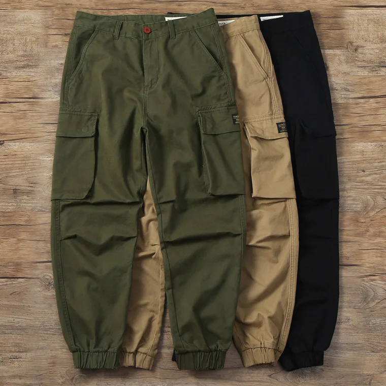 

Men Pants Cargo Pants Spring Autumn Loose Mid Waist Pants Trousers Overalls Streetwear Vintage Pocket Stitching Pencil Pants