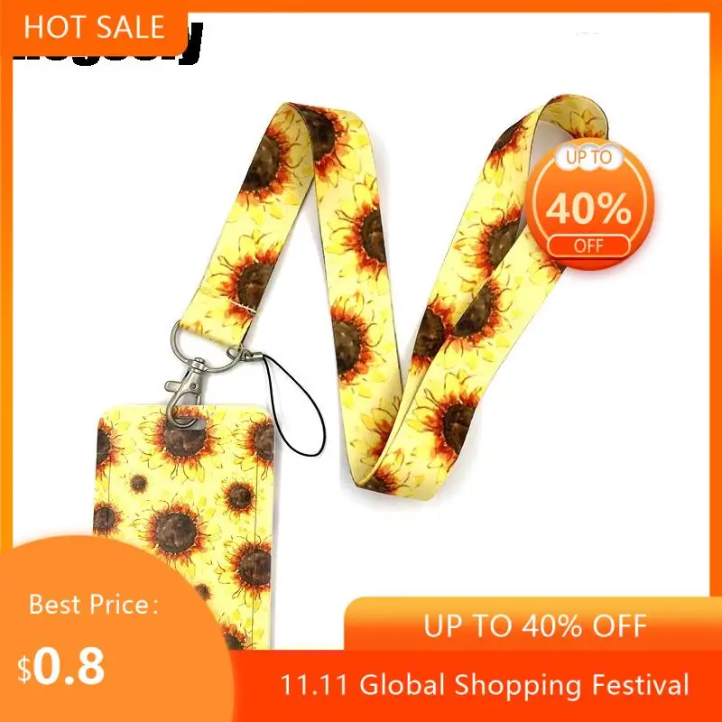

Vintage Sunflowers Flowers Creative Lanyard Card Holder Student Hanging Neck Phone Lanyard Badge Subway Access Accessories