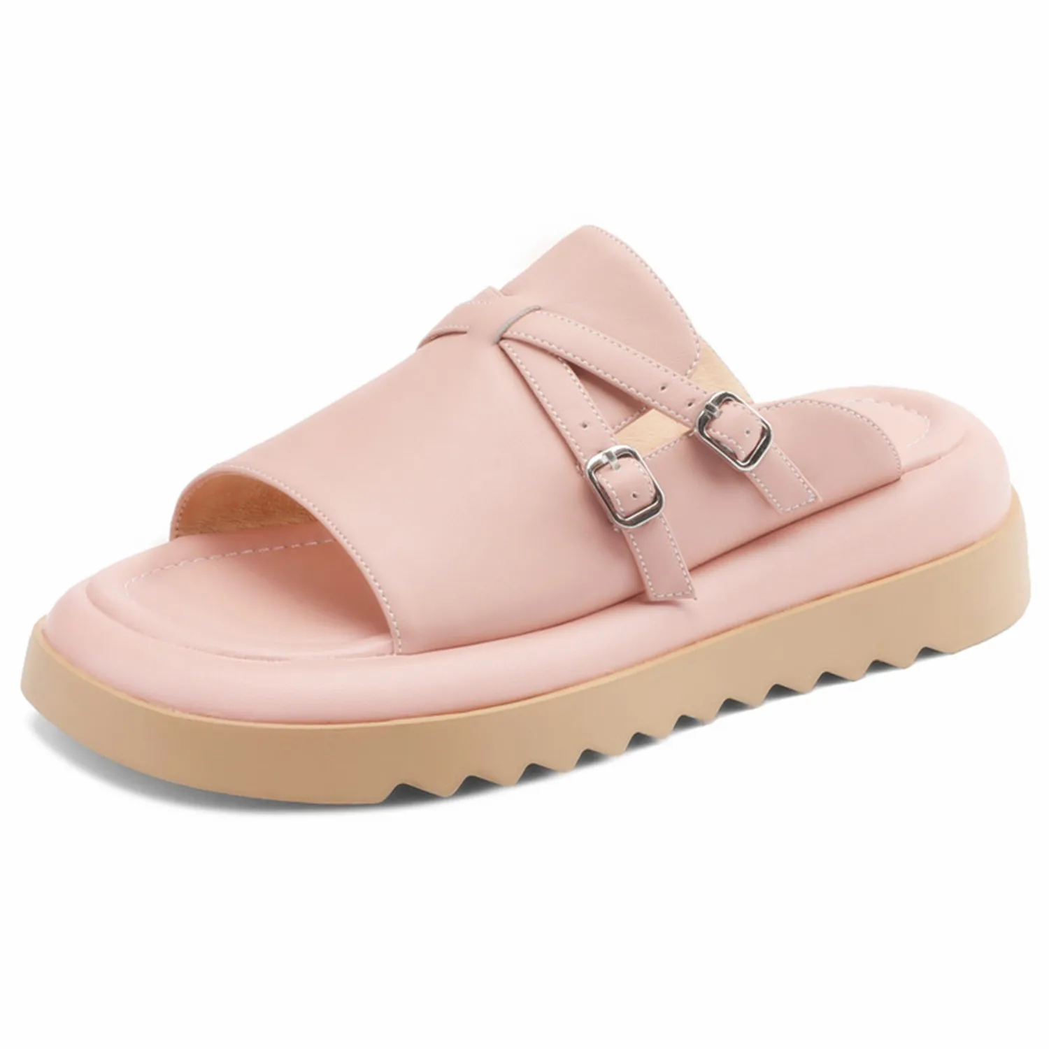 

SHOES WoMEN Hot New Genuine Leather Platform Slippers Buckle Ladies Summer Modern Shoes Casual Flat Shoes Women 2023