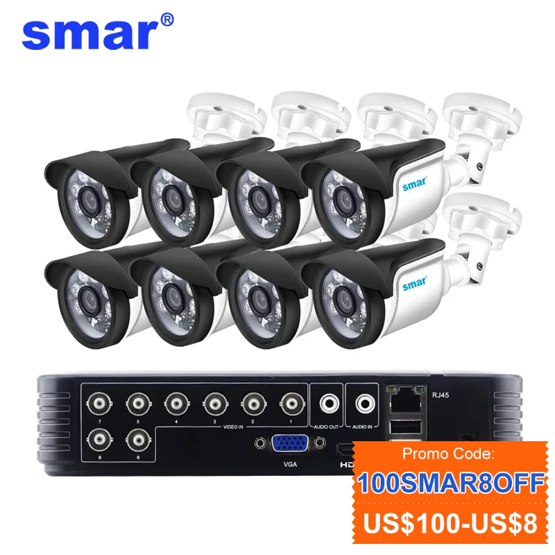 

Smar 8CH 1080N AHD DVR CCTV System 1.0MP/2.0MP IR Night Vision Outdoor Waterproof Camera Home Security Video Surveillance Kit