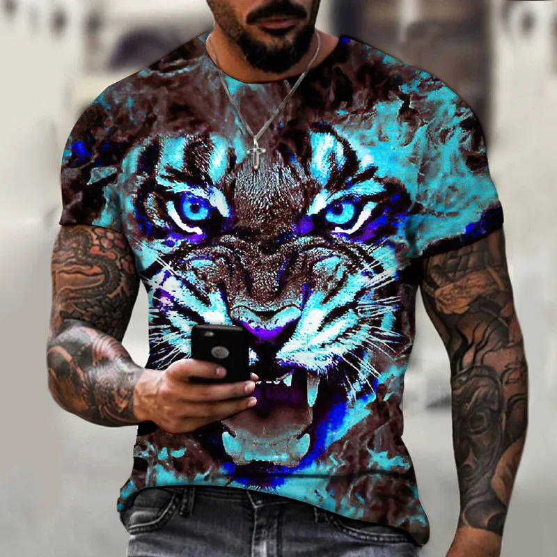 

Beast Tiger Animal 3D Printing Blue Line Summer Men's Top T-shirt Unisex Clothing Fashion Casual Street Daily Short Sleeve 6XL