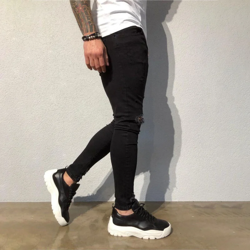 Denim New Street Men's Ripped Jeans High Street Personality Design Fashion Slim Men's Jeans