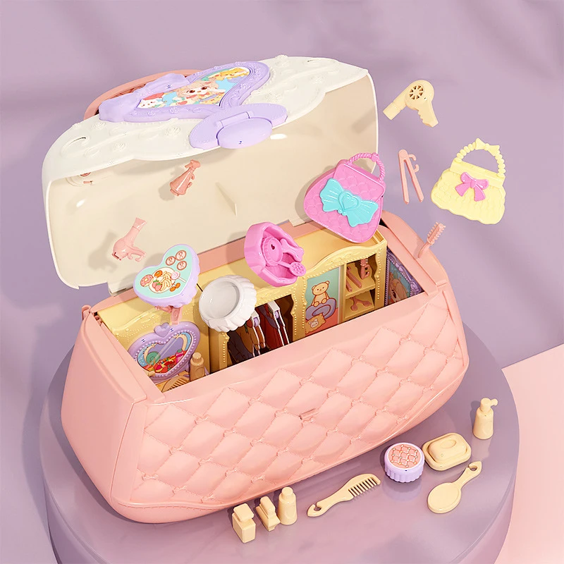 

Plastic DIY Bedroom in Handbag Carry Home Play Set for Doll Girls Play House Toy Kids Pretend Play Toys Girls Gifts