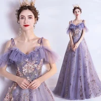 gorgeous purple prom dresses princess spaghetti strap sequin applique tulle a line floor length wedding party gown plus size new