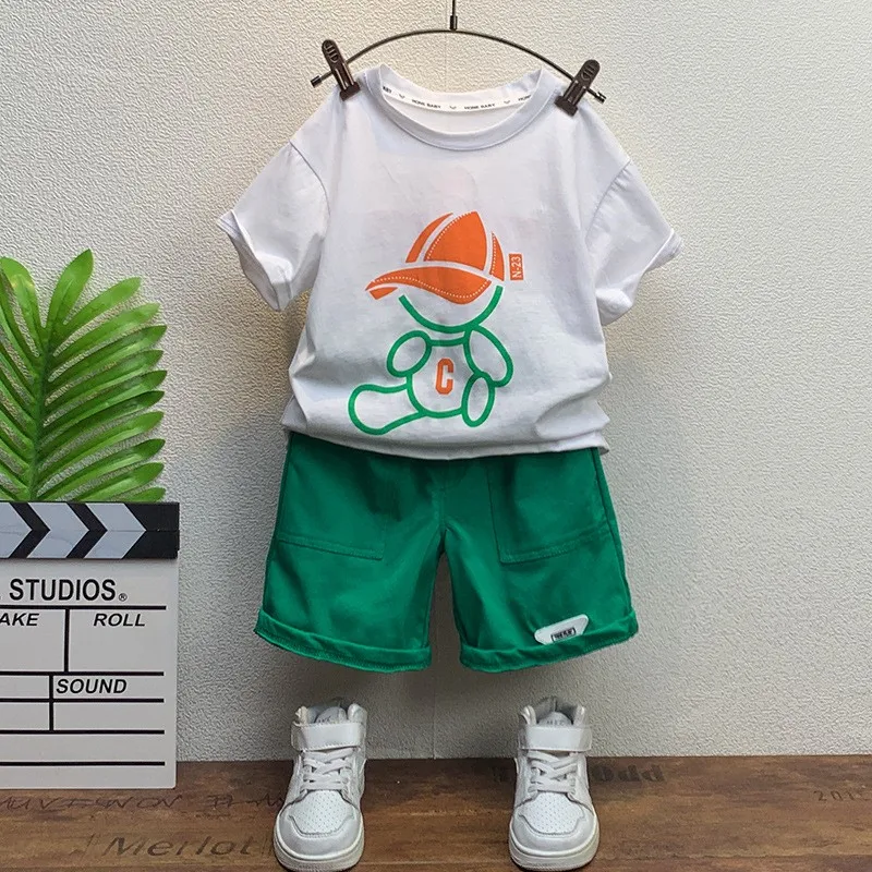 

Летний спортивный костюм для мальчиков и девочек 2-11 лет, Однотонная футболка и шорты, комплект одежды из хлопка для малышей