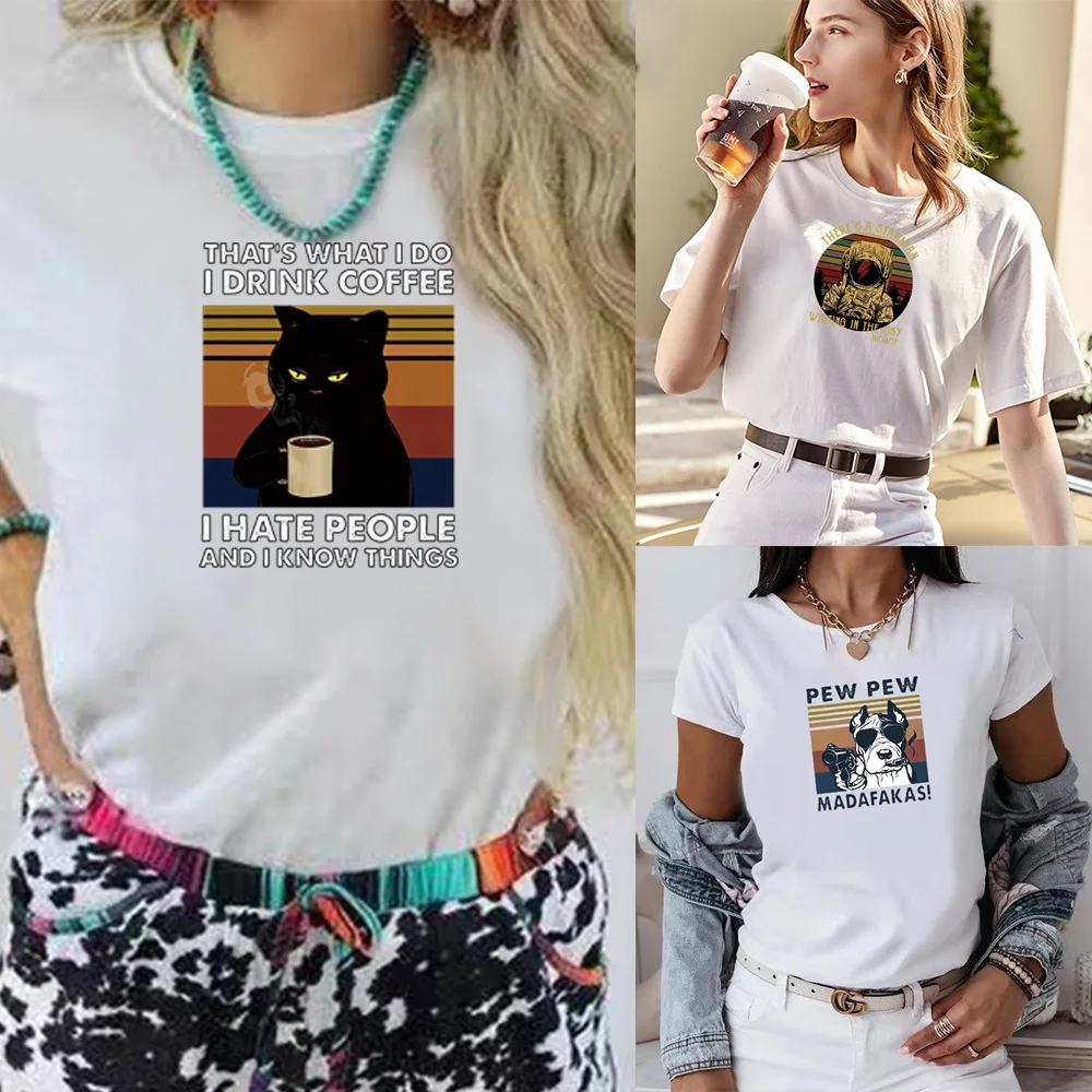

T-shirts Women 2022 Casual Fashion Trend Pew Printing Clothes Graphic O-neck Tshirt Top Hip Hop Streetwear Female Tops Pullover