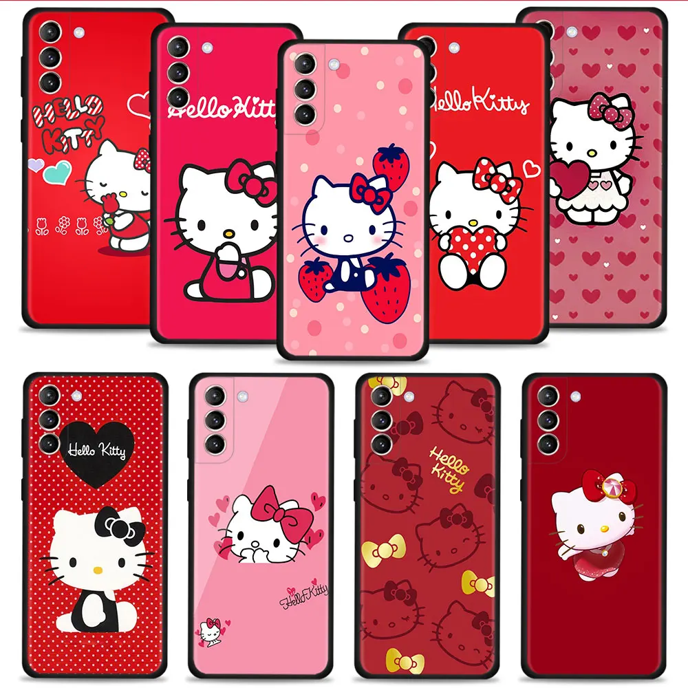 

Cartoon Pink Hello Kitty Case For Samsung Galaxy S22 S21 S20 Ultra FE S22 S21 S20 S10 S9 S8 Plus S10e Note 20Ultra 10Plus Cover