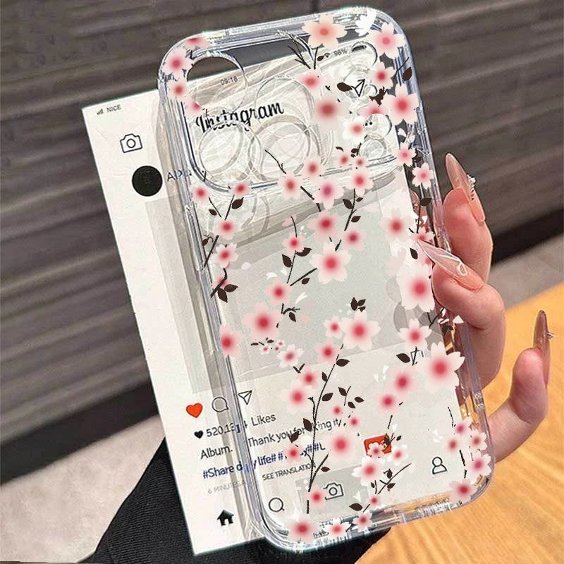 Фото Роскошный цветочный чехол Y2K для iPhone 17, 16 Pro Max, 11, 15, 12, 14 Plus, 13 Mini, 17 Air, 16E – Прозрачный противоударный чехол с цветочным узором №3