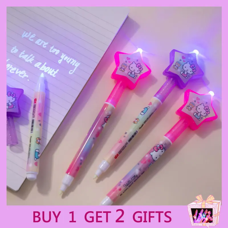 

Kawaii Hello Kitty Stationery Secret Invisible Fluorescent Pen Magic Pens UV Light Pen Transparent Marking Estuches Escolares