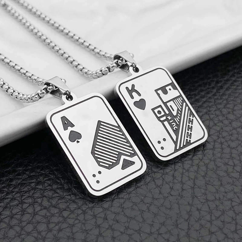 

Simple Punk Poker Pendant Titanium Necklace For Men Women Retro Fashion Hip Hop Spades A Chain Jewelry 2022 New Couple Gift