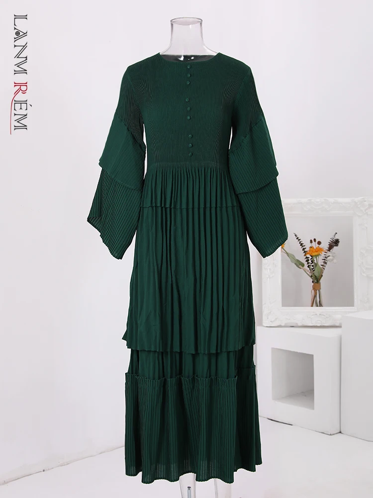 Женское длинное плиссированное платье LANMREM модные однотонные платья с