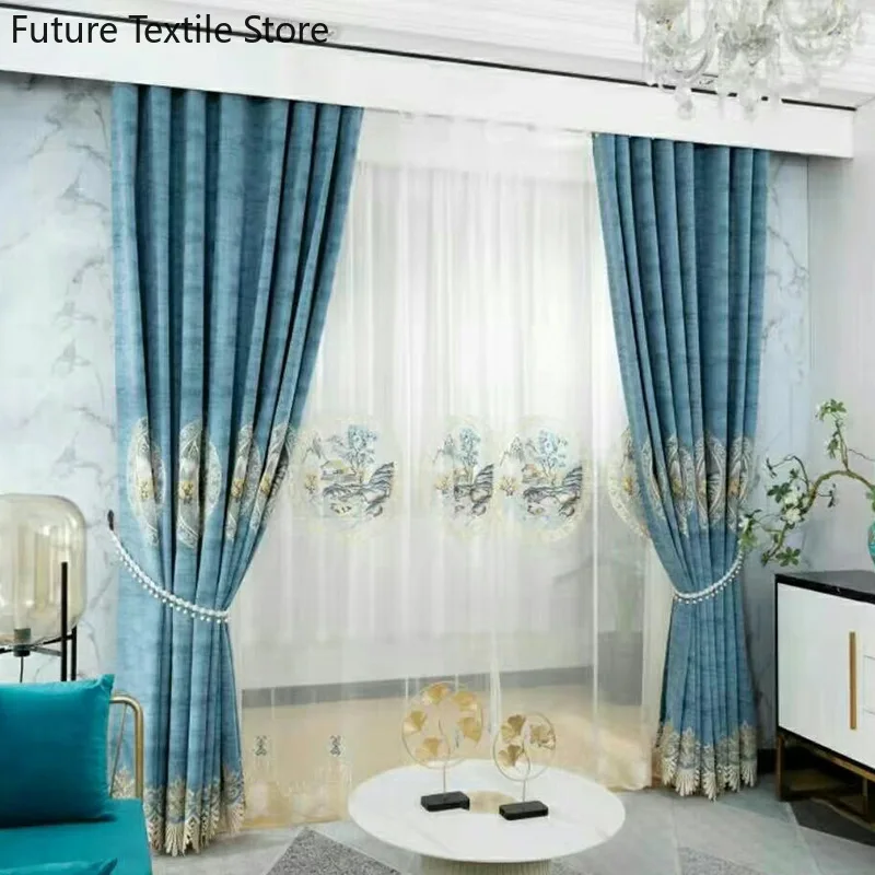 Curtains for Living Room Dining Bedroom Classical Luxury Living  Chinese Curtains Chinese Style Shading Jacquard Window