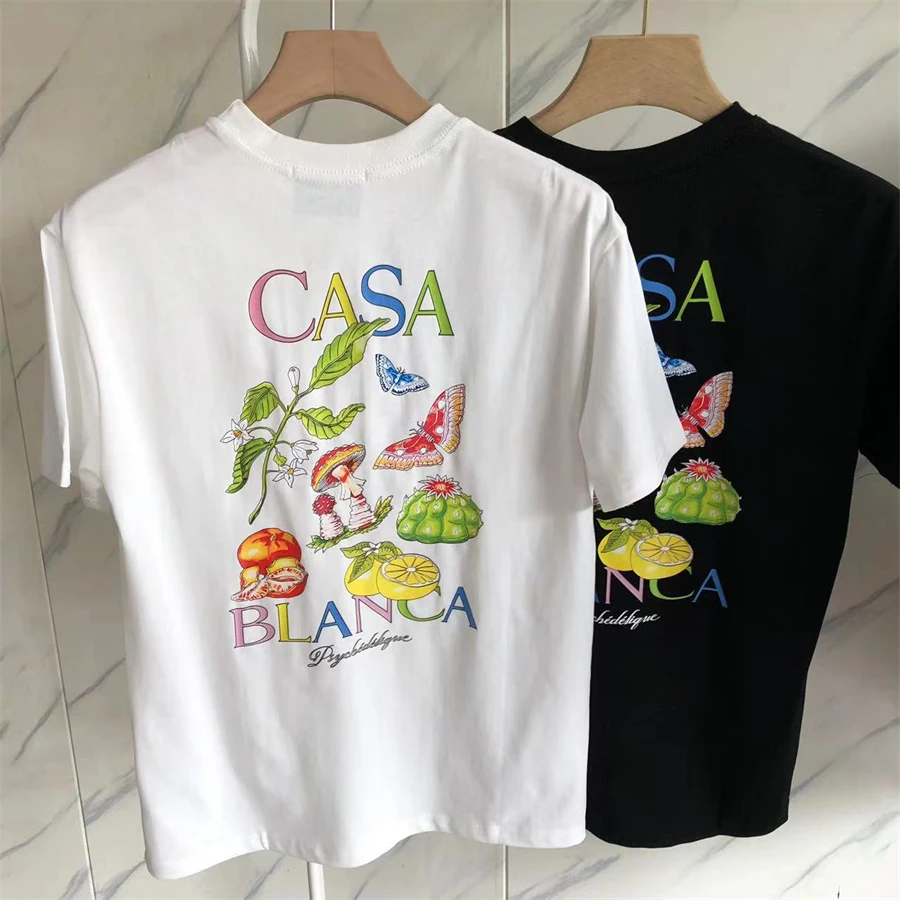 

Новинка, Футболки унисекс с изображением фруктов, грибов, бабочек, черно-белая футболка для мужчин и женщин y2k