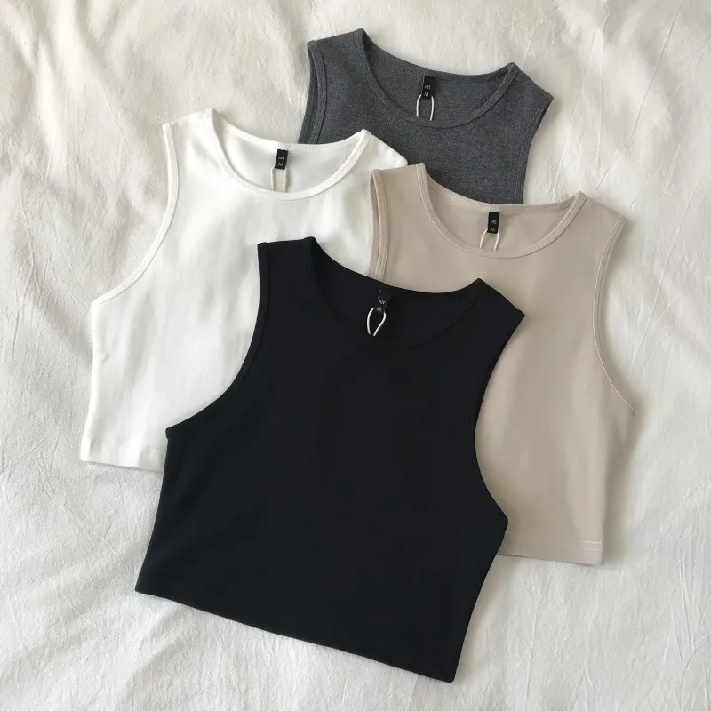 Sexy Tank Top Black Halter Crop Tops Women Summer Camis Solid Color Camisole Fashion Casual Tube Female Sleeveless Cropped Vest