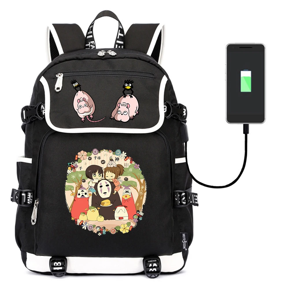 

Anime Spirited Away USB Charging Backpack Teenagers Zipper Schoolbag Unisex Cartoon Knapsack Travel Laptop Bag Casual Packsack