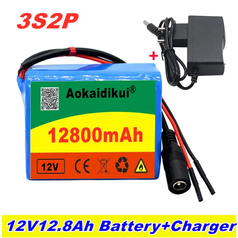 

3S2P 12V 12800mah Batterie 18650 Li-Ion 12,8 Ah Batterien Mit BMS Lithium-batterie Packs Schutz Bord + Ladegerät