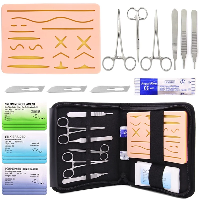 

Suture Training Kit For Students, Including Silicone Suture Pads With 17 Pre-Cut Wounds, And Hybrid Sutures With Needles