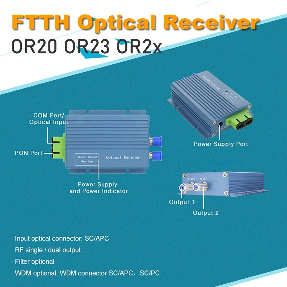 CATV OR2x GPON FTTH optical receiver with WDM micro WDM optical node SC APC Duplex Connector with 2 output WDM for PON OR20 OR23