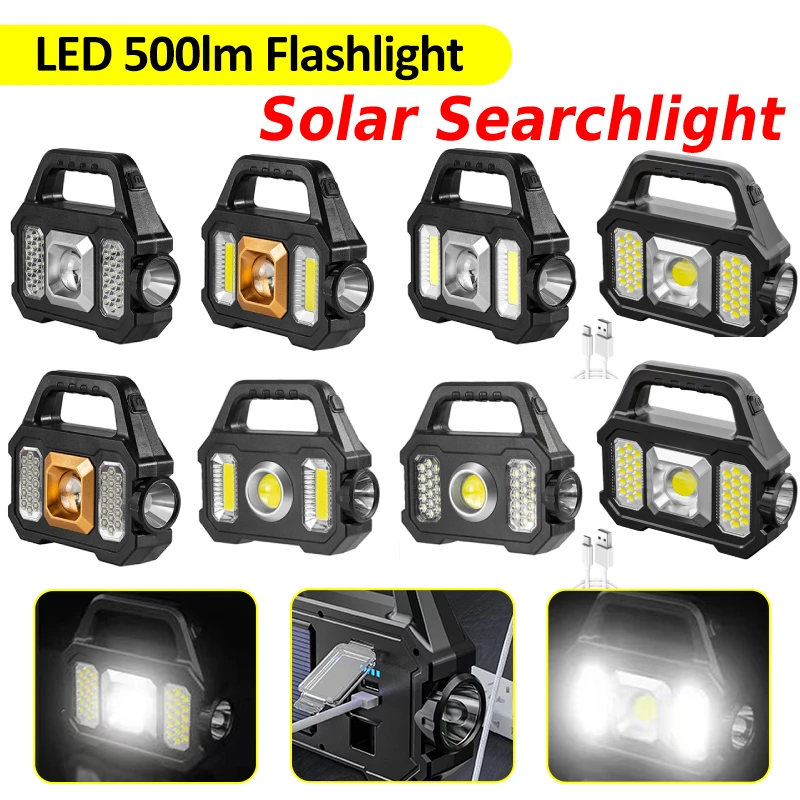 

500lm Super Bright Flashlight Solar LED Camping Flashlight 6 Gears Torch Light LED COB Work Lights for Camping Accessories