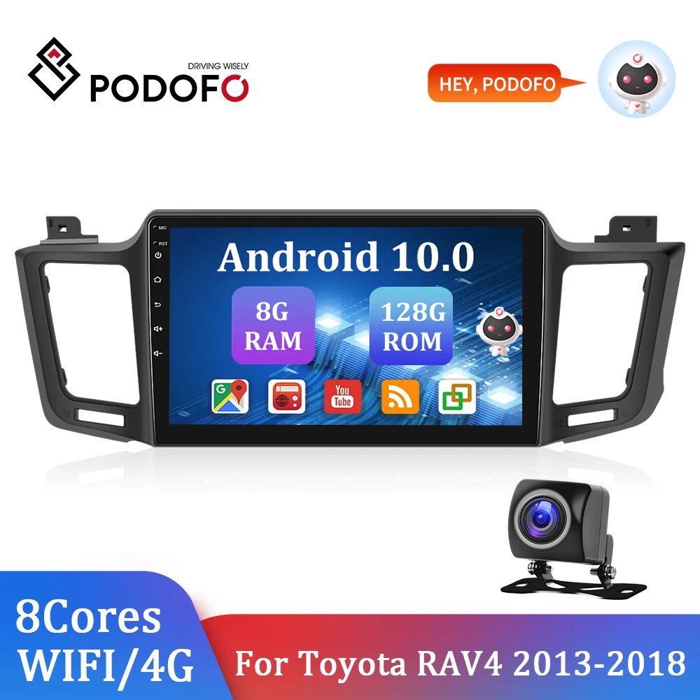 

Podofo Car Radio Android 11 Carplay Android Auto 4G WIFI 10.1" 2Din For Toyota RAV4 2013-2018 AHD 8+128G 8 Cores DSP Multimedia