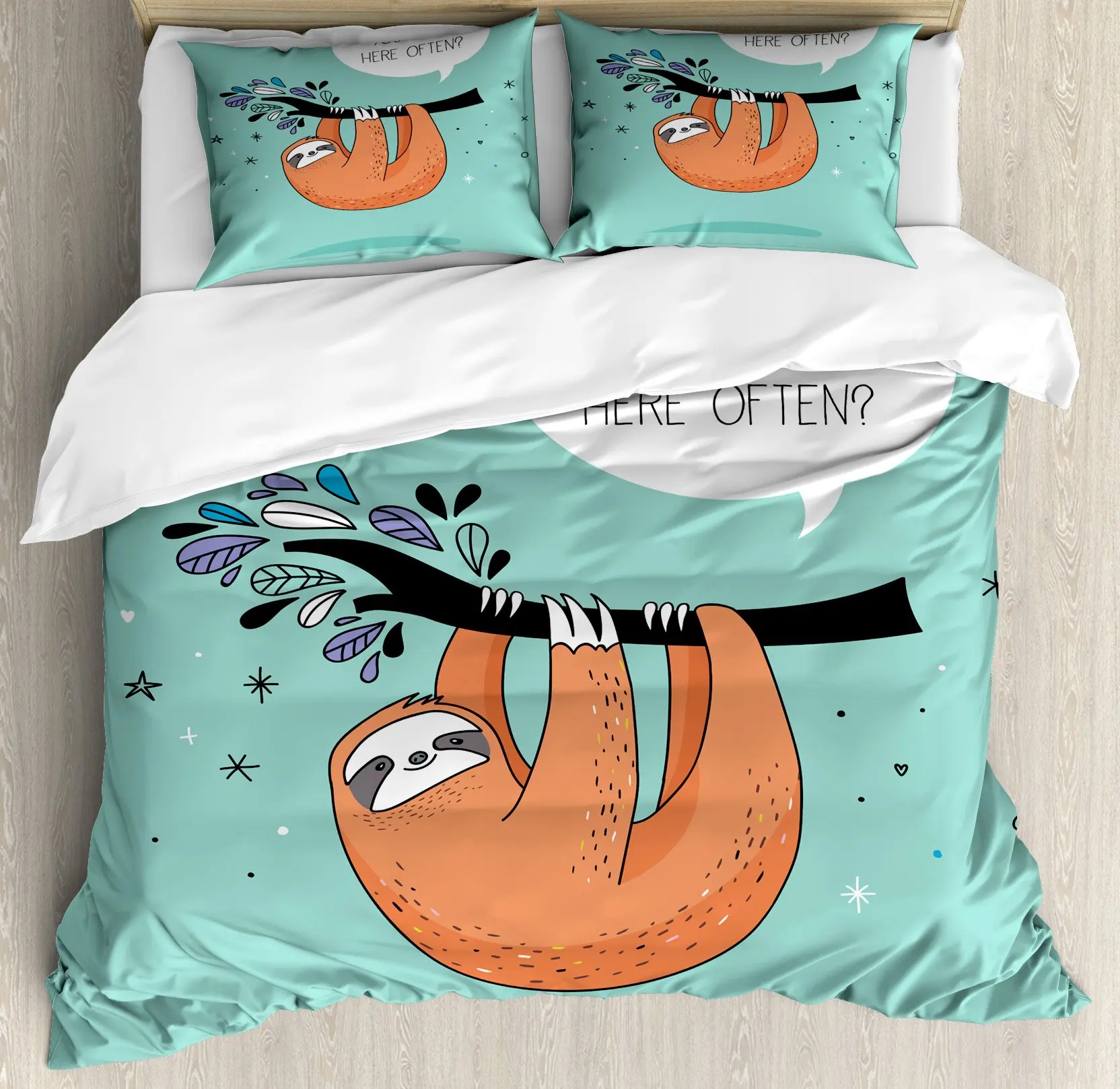 Комплект постельного белья Ленивец декоративный из 3-х предметов с 2 подушками и