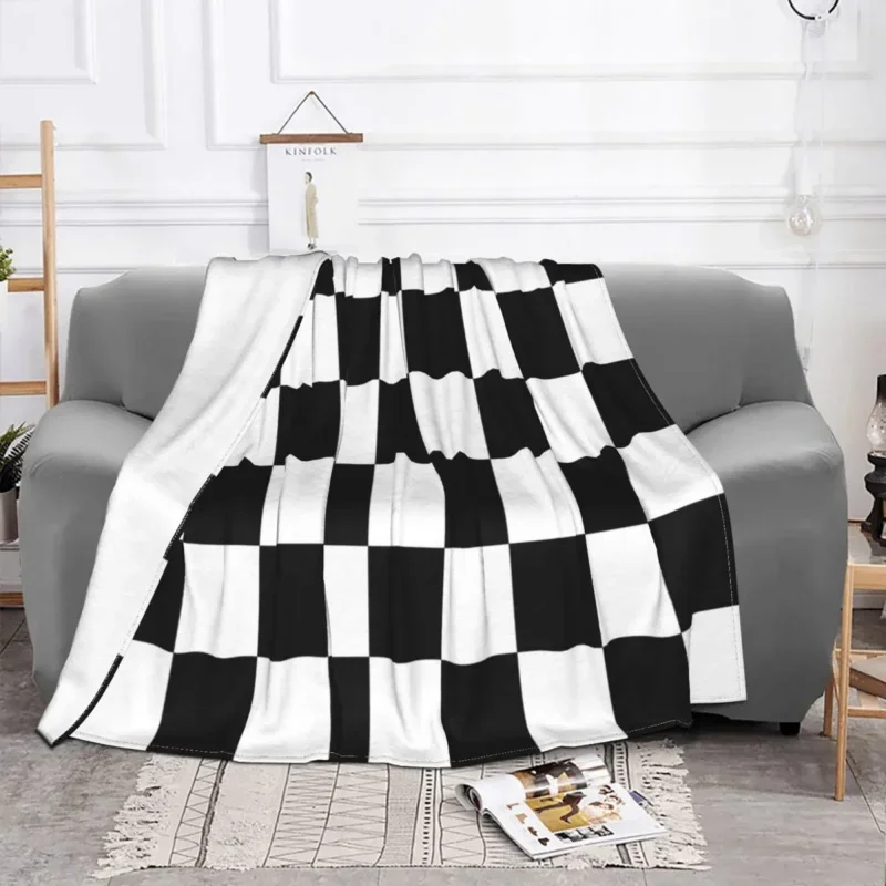 

Black And White Checkerboar Plaid Blanket Flannel Season Breathable Super Soft Throw Blankets For Travel Bedding Throws