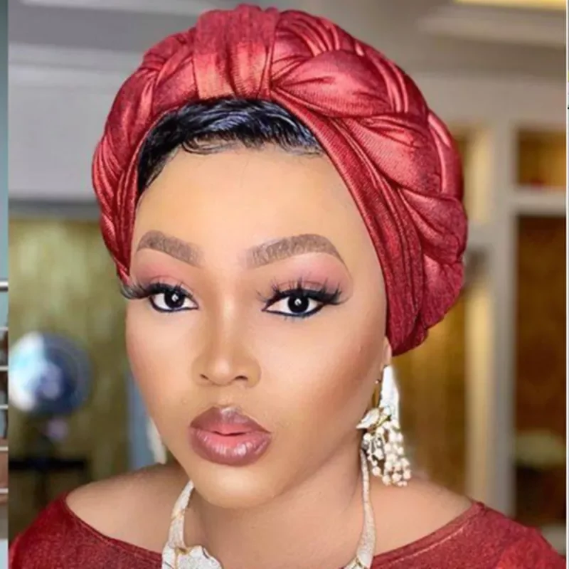 

NEW New design 2020 auto gele headtie turban shiny African Women Cap For African Hats Nigerian Turban Gele best selling auto gel