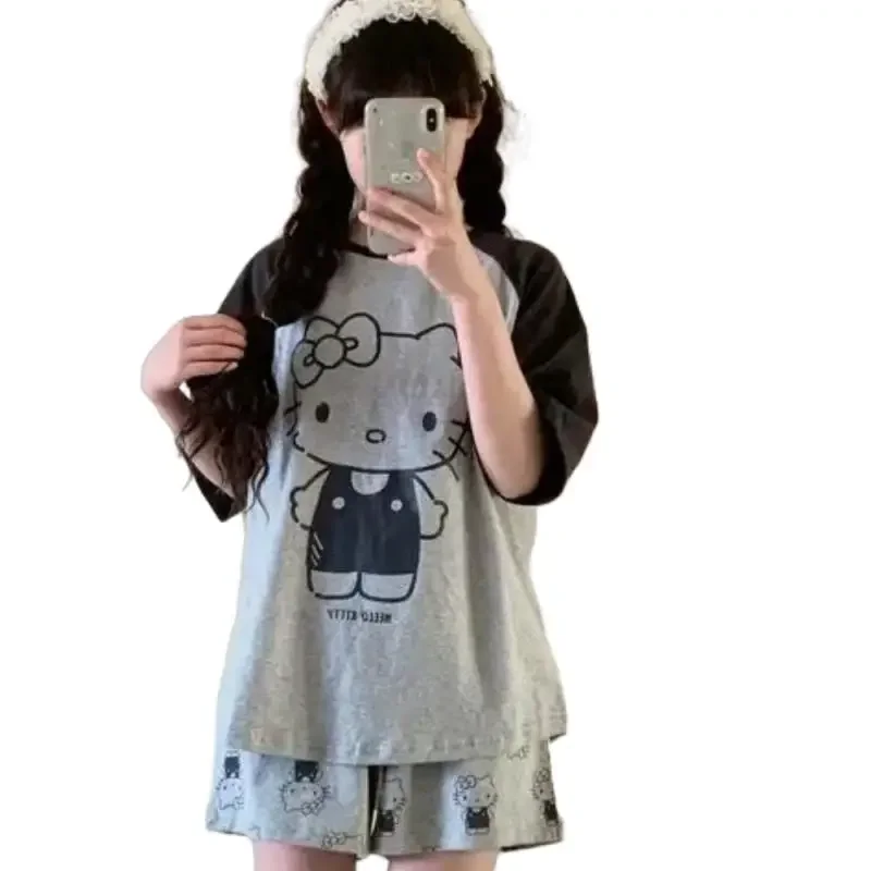 Miniso Hellokitty пижамы Аниме мультфильм Китти форма печать 2 шт. Мягкая дышащая спальня