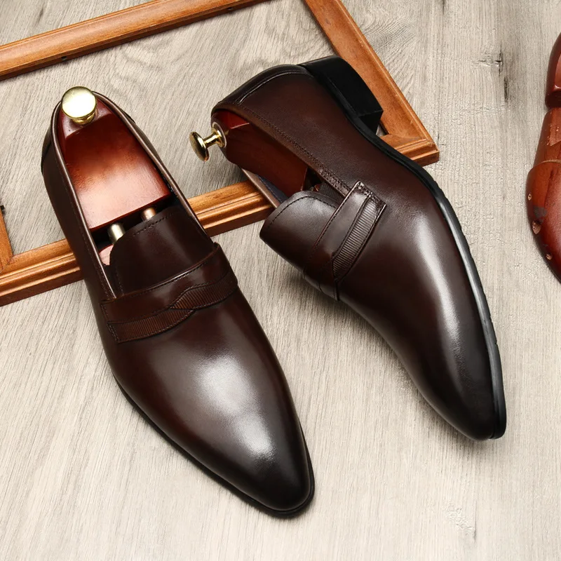

Luxury Men's Loafers Shoes Black Brown Formal Wingtip Elegant Mens Dress Shoes Office Wedding Genuine Leather Men's Casual Shoes