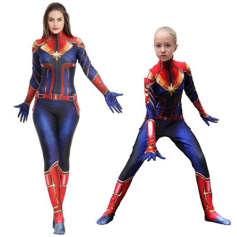 

Captain Marvel Cosplay Costume Movie The Avengers Superhero Carol Danvers Cosplay Bodysuit Jumpsuit Halloween Costume for Kids